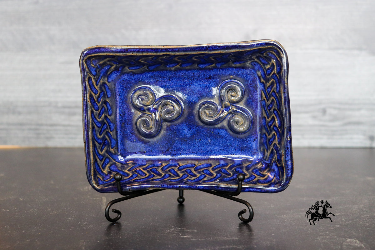 Celtic Soap or Trinket Dish - Electric Blue Triskles