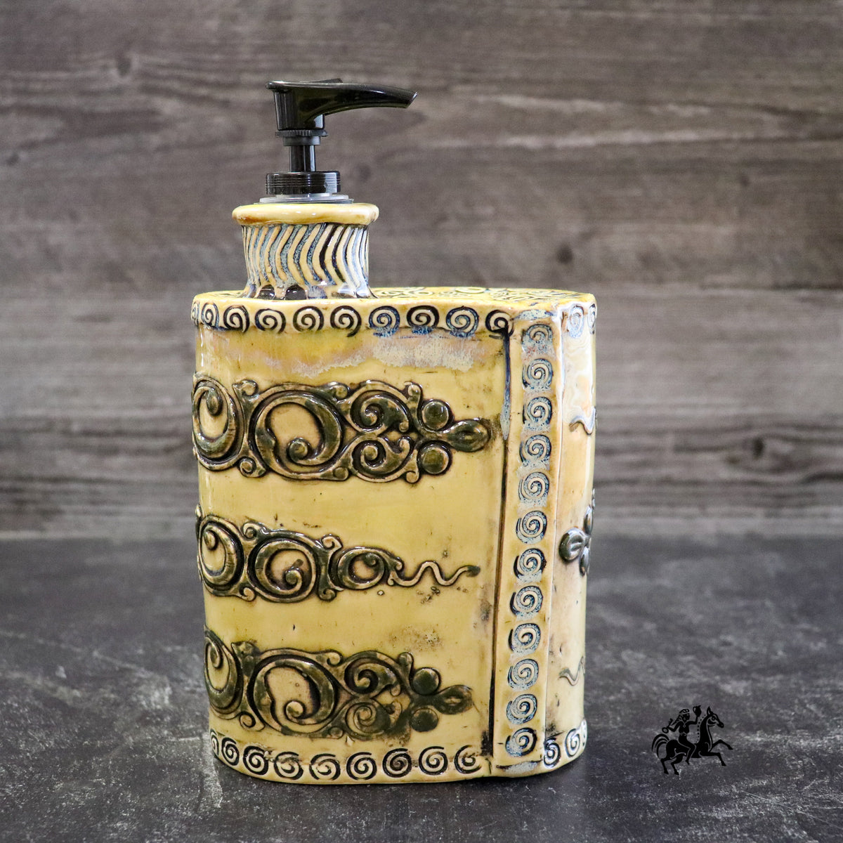Flask, Soap Dispenser, Lotion Dispenser, Beverage Flask, Decorative Flask, Celtic Scabbard Ivory and Black